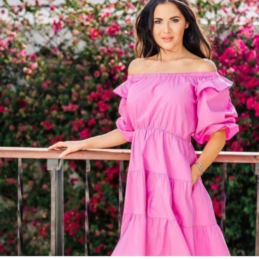 Rachel Parcell Ruffle Sleeve Tiered Mini Dress in Pink | Size 2